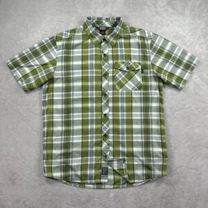 Outdoor Research Shirt Men Large Green Plaid Pale Ale Short Sleeve Hiking Button